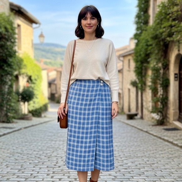Talbots Dresses & Skirts - Talbots Petite 100% Irish Linen Blue Plaid Faux Wrap Maxi‎ Skirt Size 12 Vintage